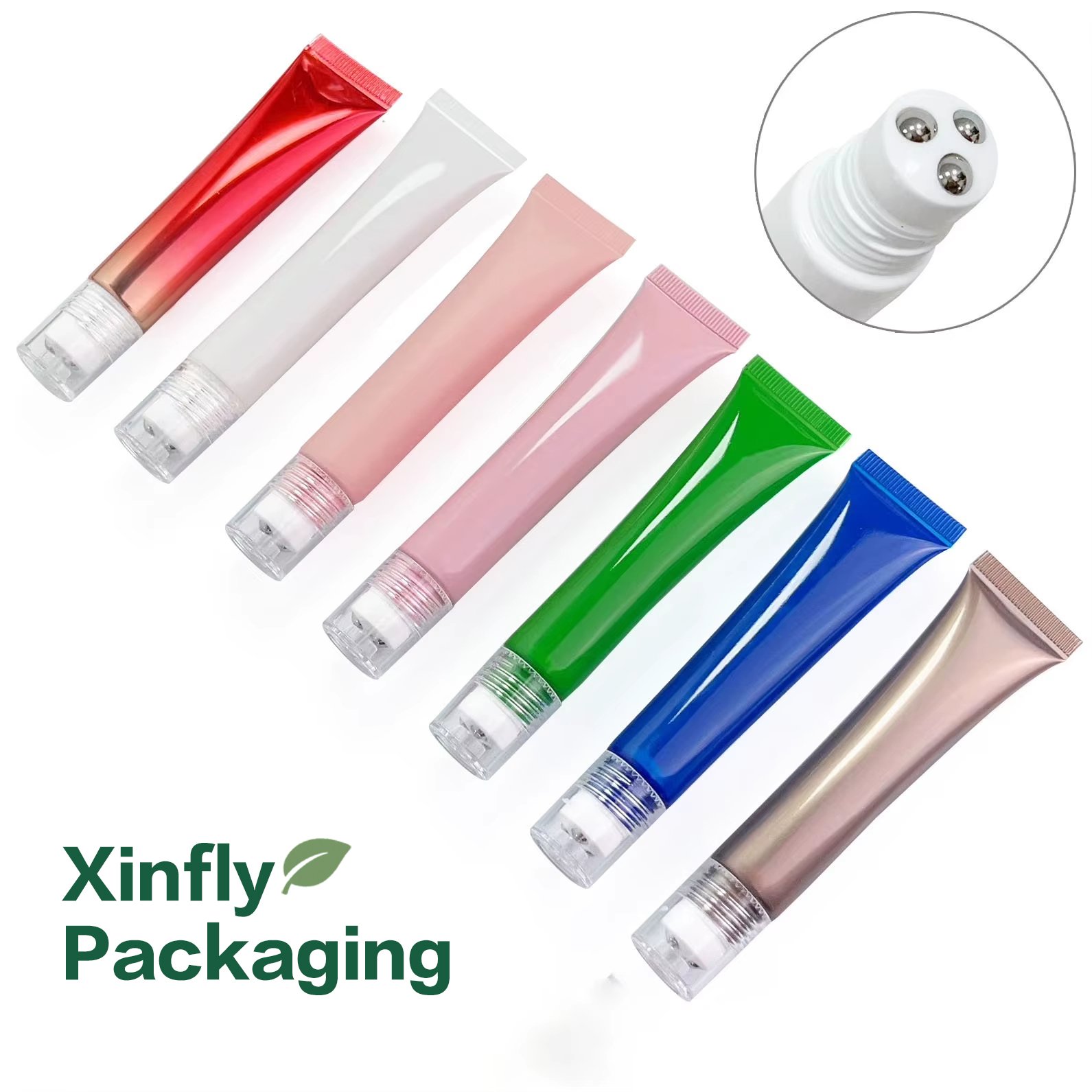 Empty Plastic Eye Cream Roll On Tubes Soft Cosmetic Squeeze Tube with Metal Roller Ball Massage Applicator 10ml 15ml 20ml