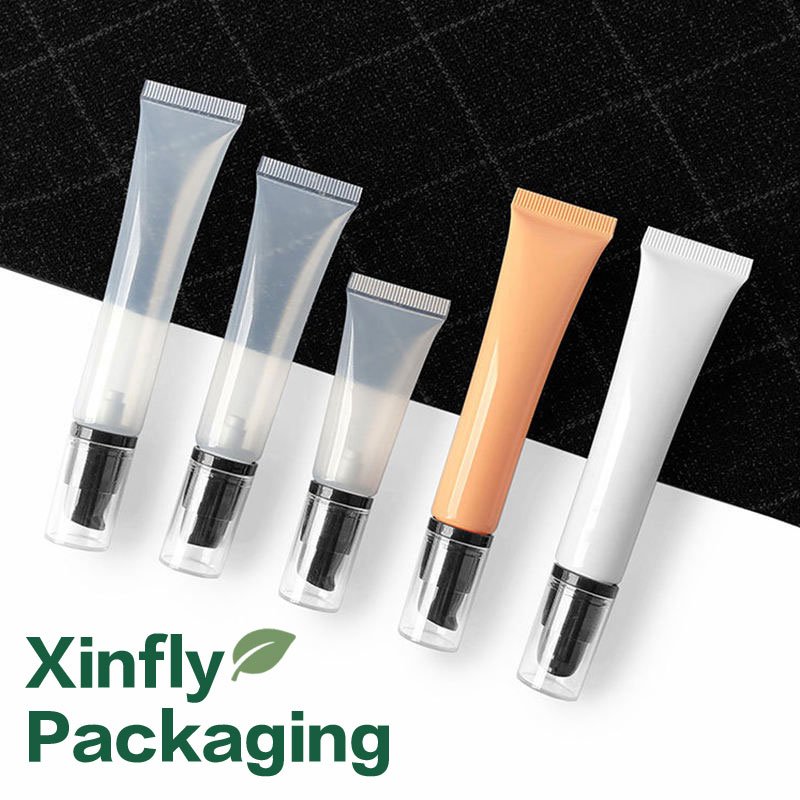 Custom 10ml 15ml 20ml PE Airless Pump Cosmetic Tube | Refillable Plastic Tube for Lotion, Sunscreen, BB & CC Cream, Foundation with Custom Logo