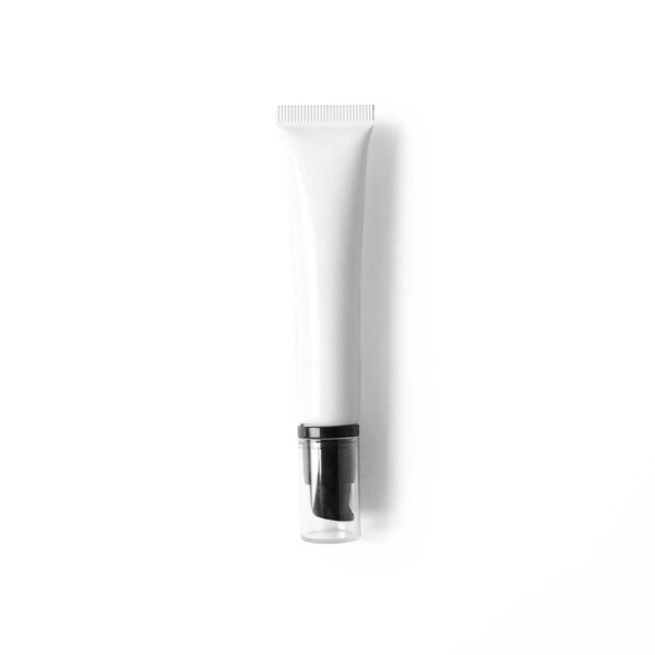 White cosmetic tube with pump dispenser for skincare lotion packaging