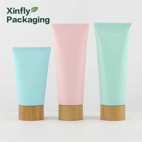 50ml empty cosmetic tube with eco-friendly PE body cream packaging and natural bamboo screw cap